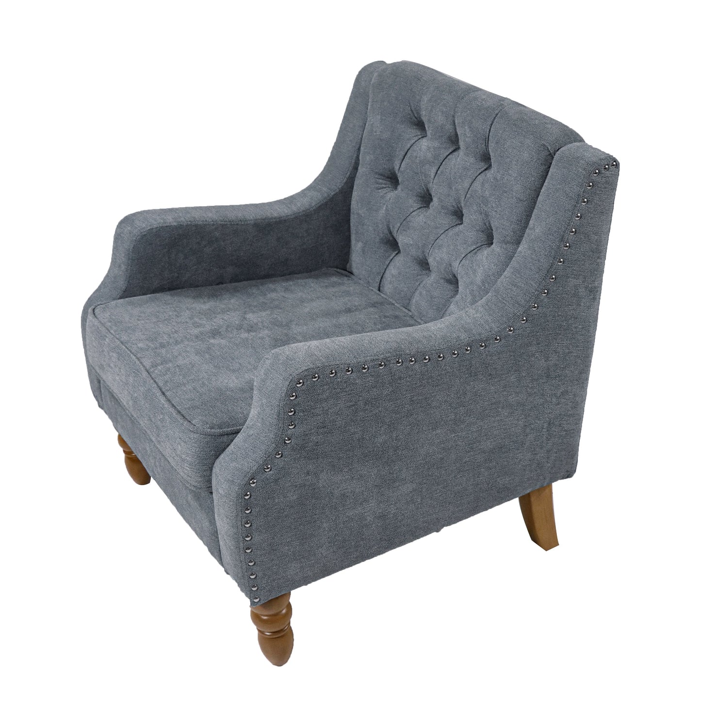Caryl Button Tufted Upholstered Accent Chair with Recessed Arms and Nailhead Trim