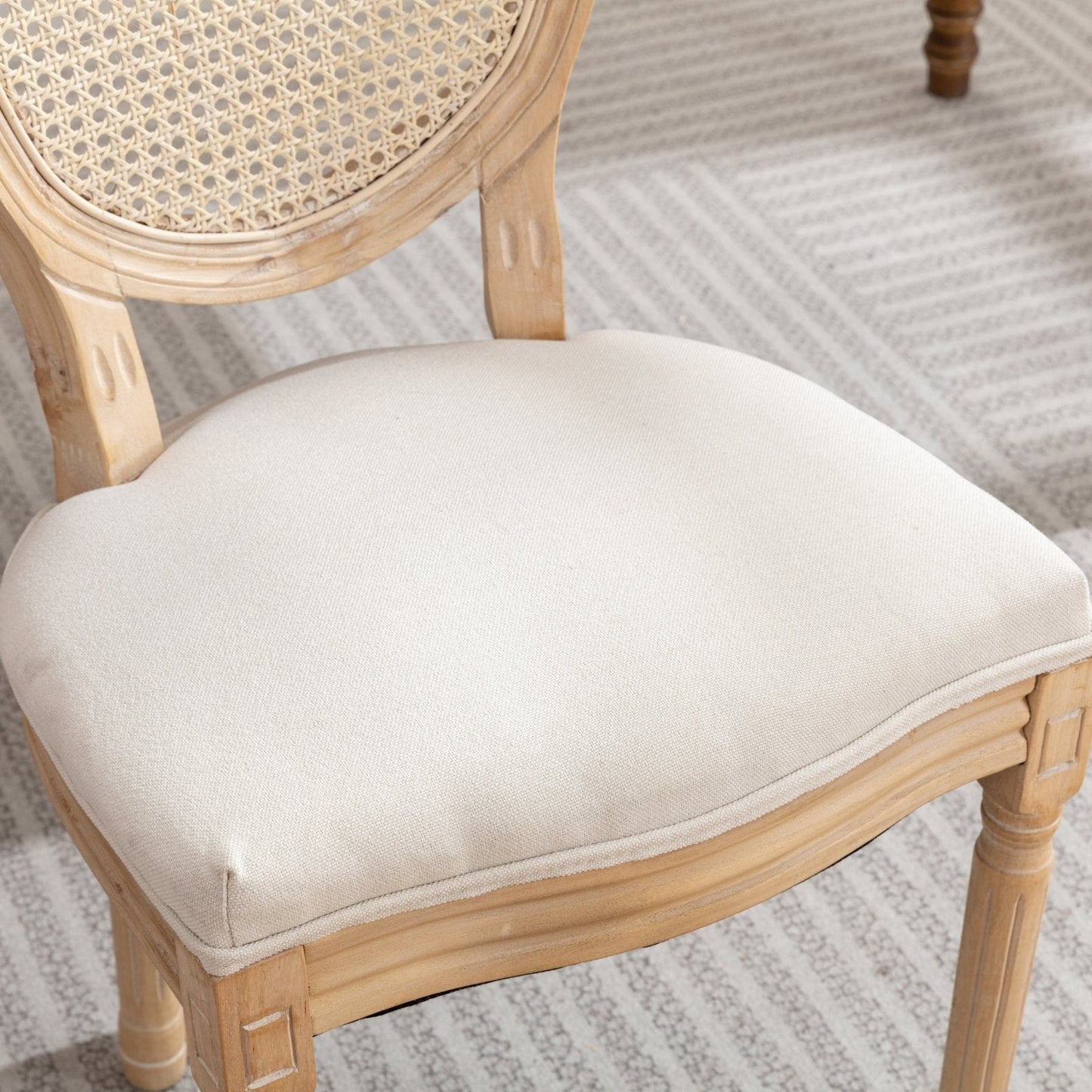 Dining Chair with Rattan Back and Seat Cushion, Set of 2