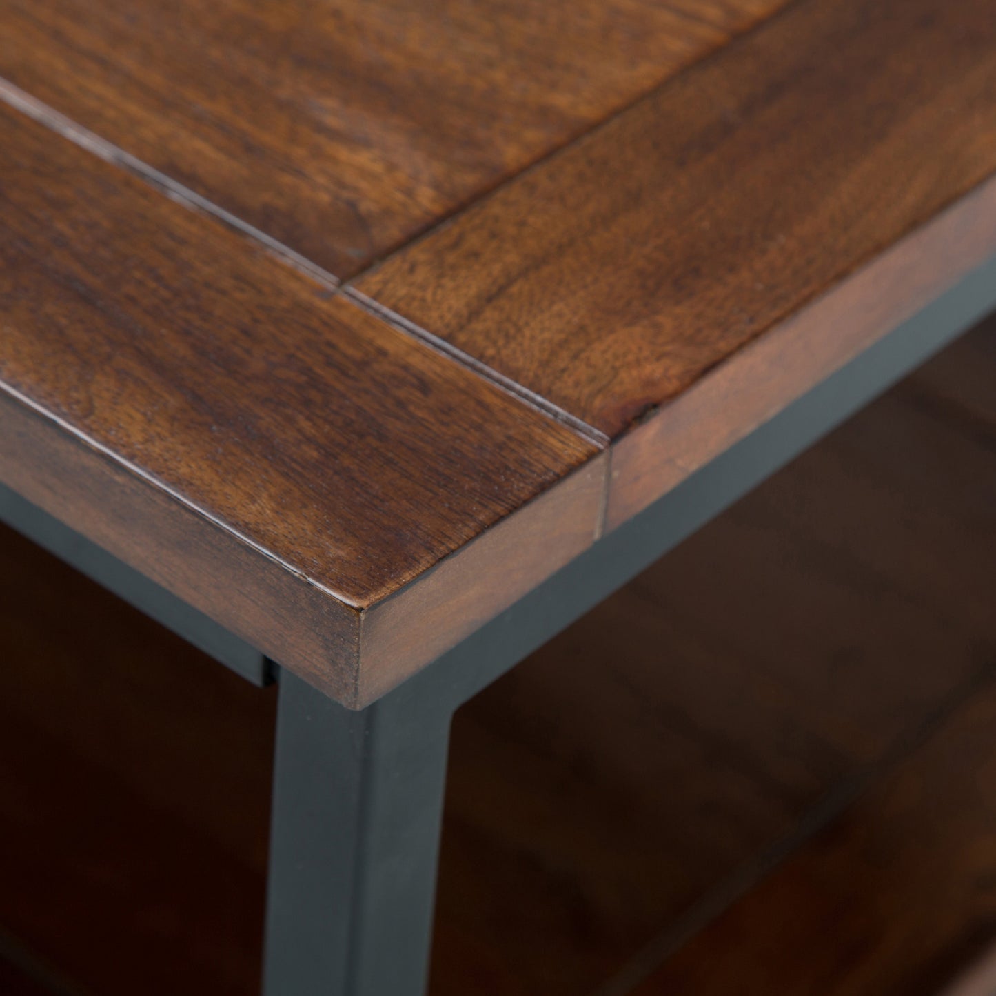 Haloed Rectangular Coffee Table with Open Bottom Shelf and Metal Frame
