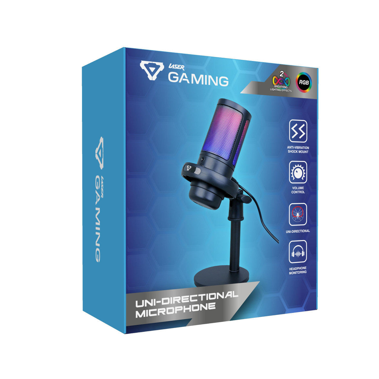 Laser RGB Gaming Microphone - Cardioid, Pop Filter, & Headphone Jack (Black)