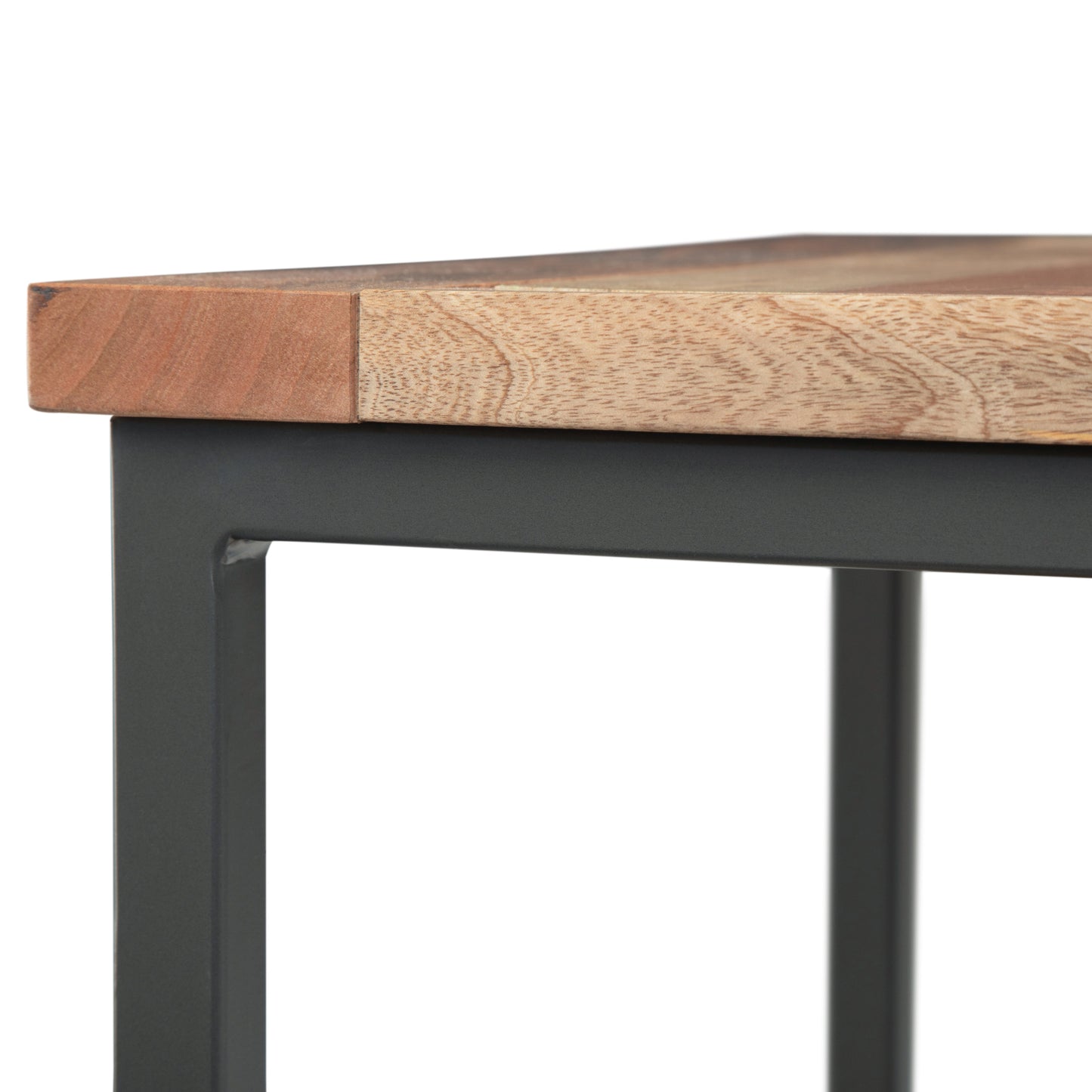 Haloed Square Side Table with Open Bottom Shelf and Metal Frame