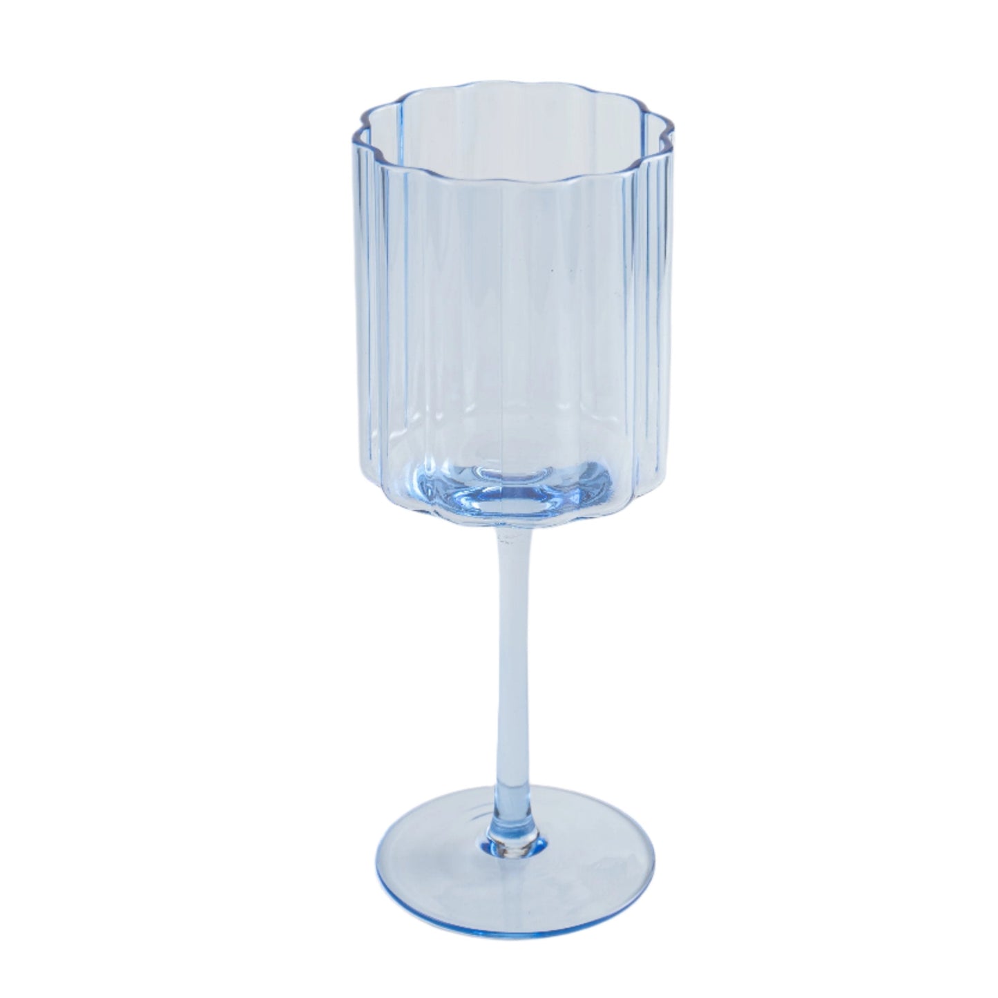 Jeanne Fitz Scalloped Rim Fluted Wine Glass, Set of 4, 12oz, Blue