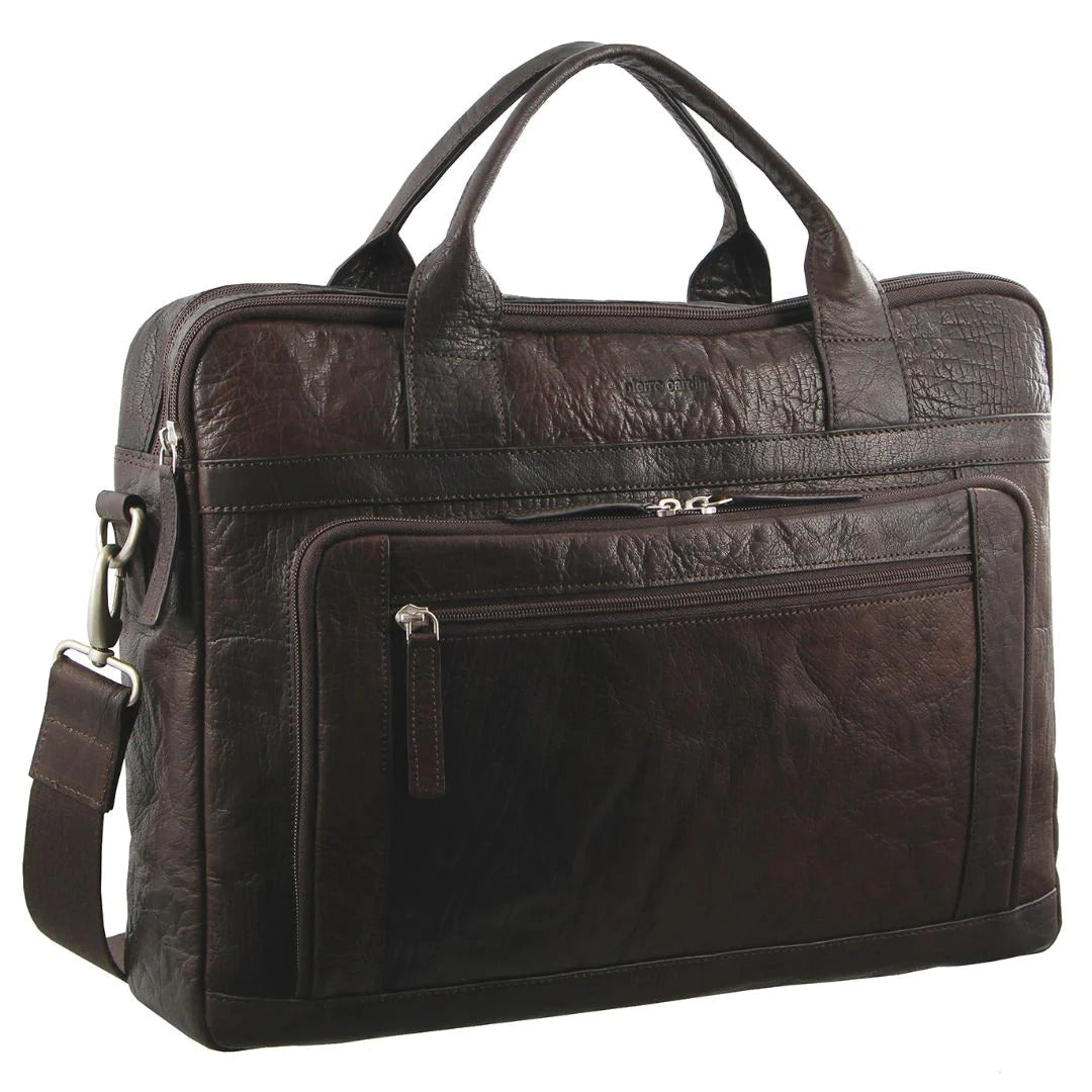 Pierre Cardin Crossbody Leather 15" Laptop Messenger Bag (Brown)