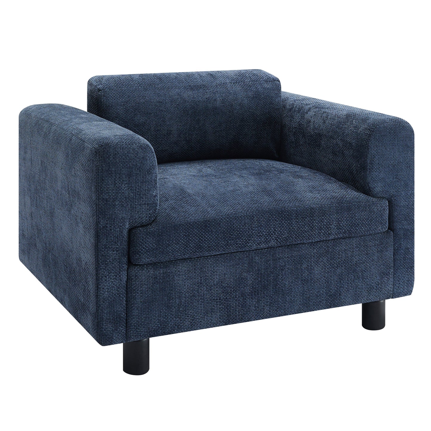 Elixired Upholstered Arm Chair with Tucked Armrests and Round Rubberwood Legs