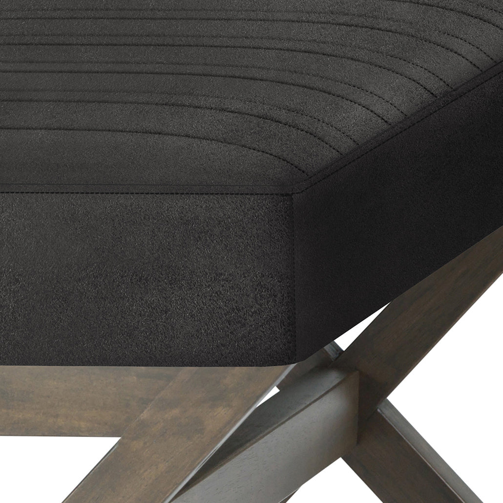 Bloom Upholstered Ottoman Bench with Vertical Stitching and X Design Trestle Base