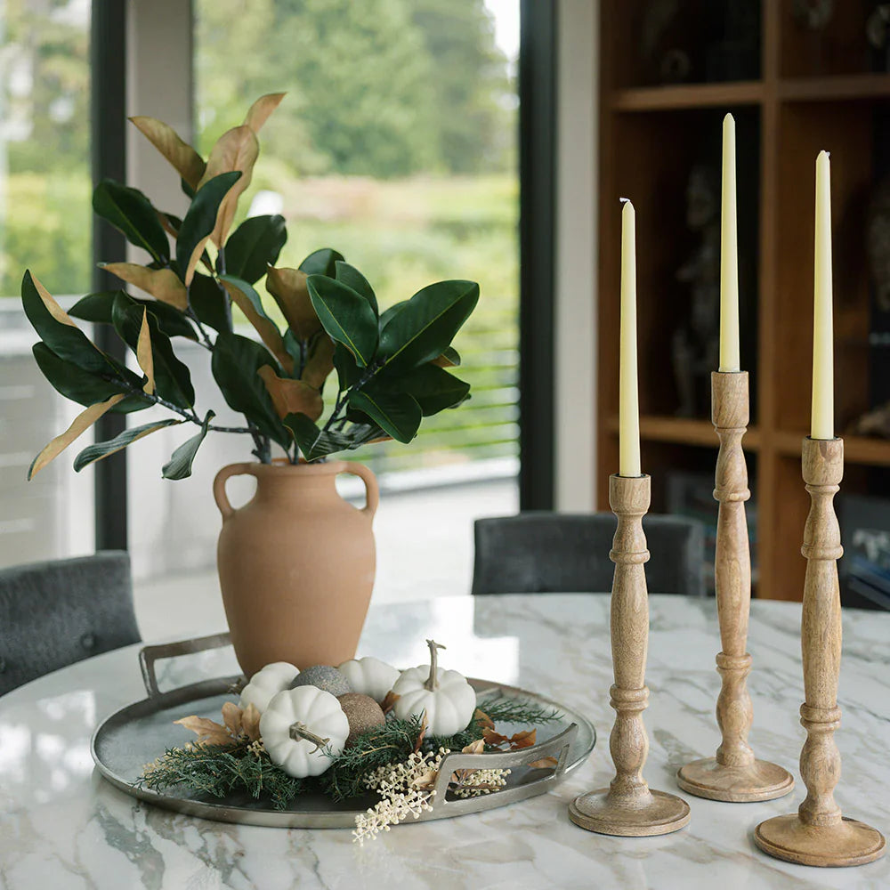 Natural Wooden Taper Candleholder, Set of 3