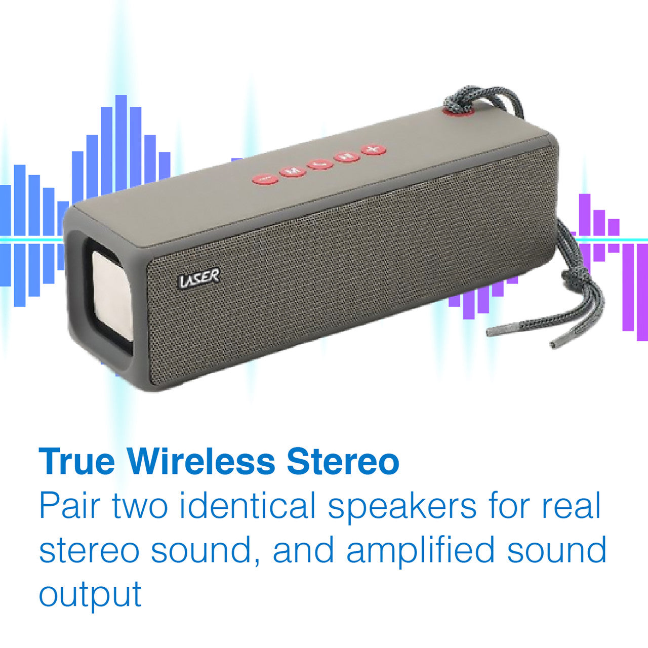 Laser Portable Bluetooth Bar Speaker with TWS Stereo & Built-in Mic (Grey)
