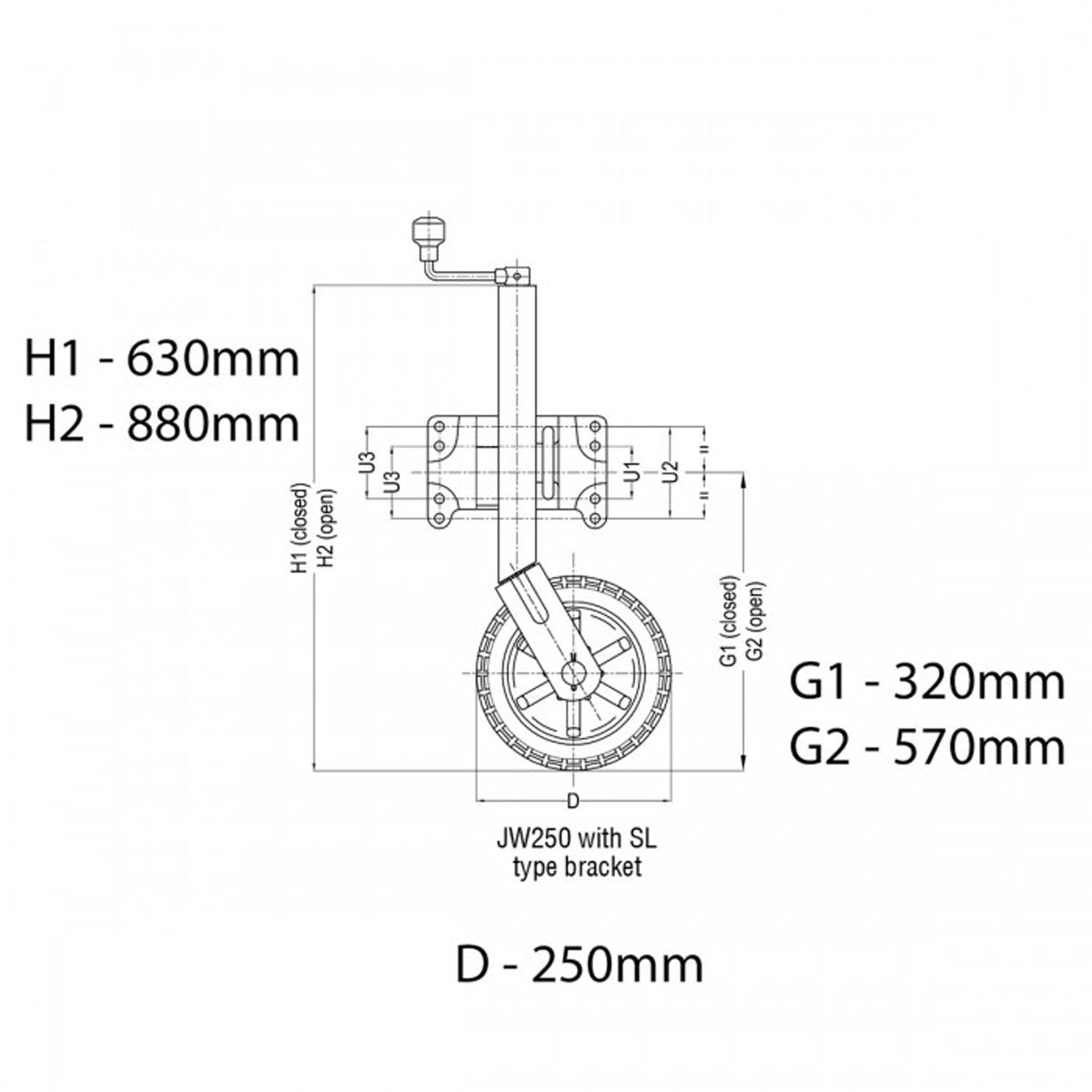 AL-KO 10" 623660XP3 Heavy-Duty Solid Tyre Jockey Wheel