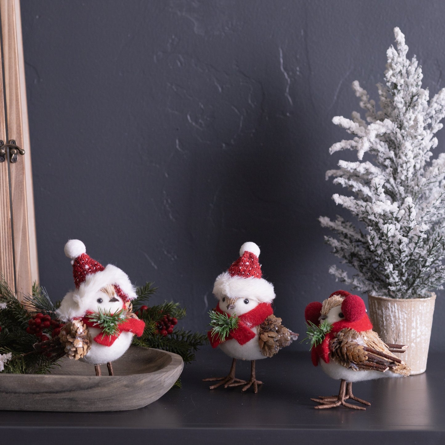 Winter Bird Shelf Sitter w/ Natural Accents, Set of 12