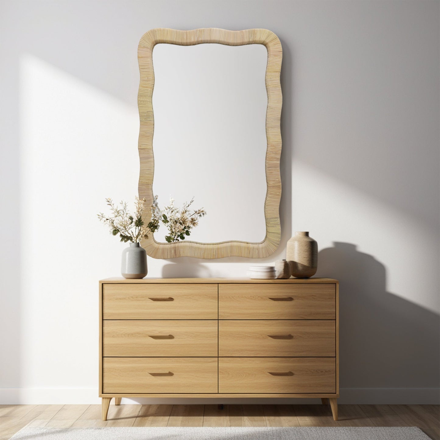 Ripple Rectangle Rattan Wall Mirror