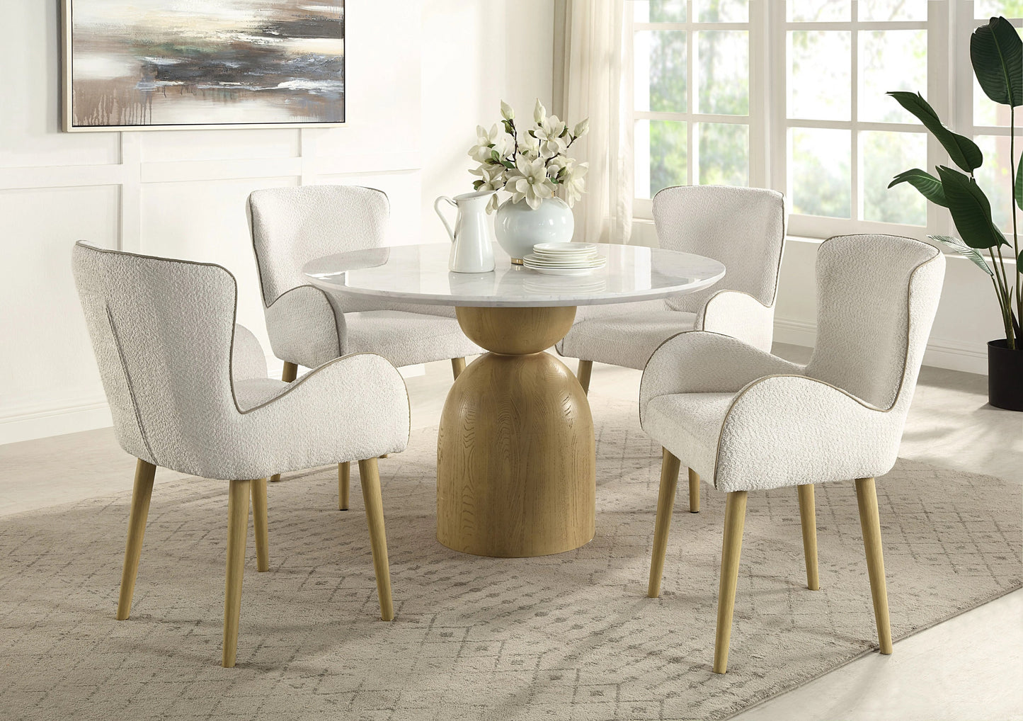 Round Dining Table with Marble Top and Wood Frame
