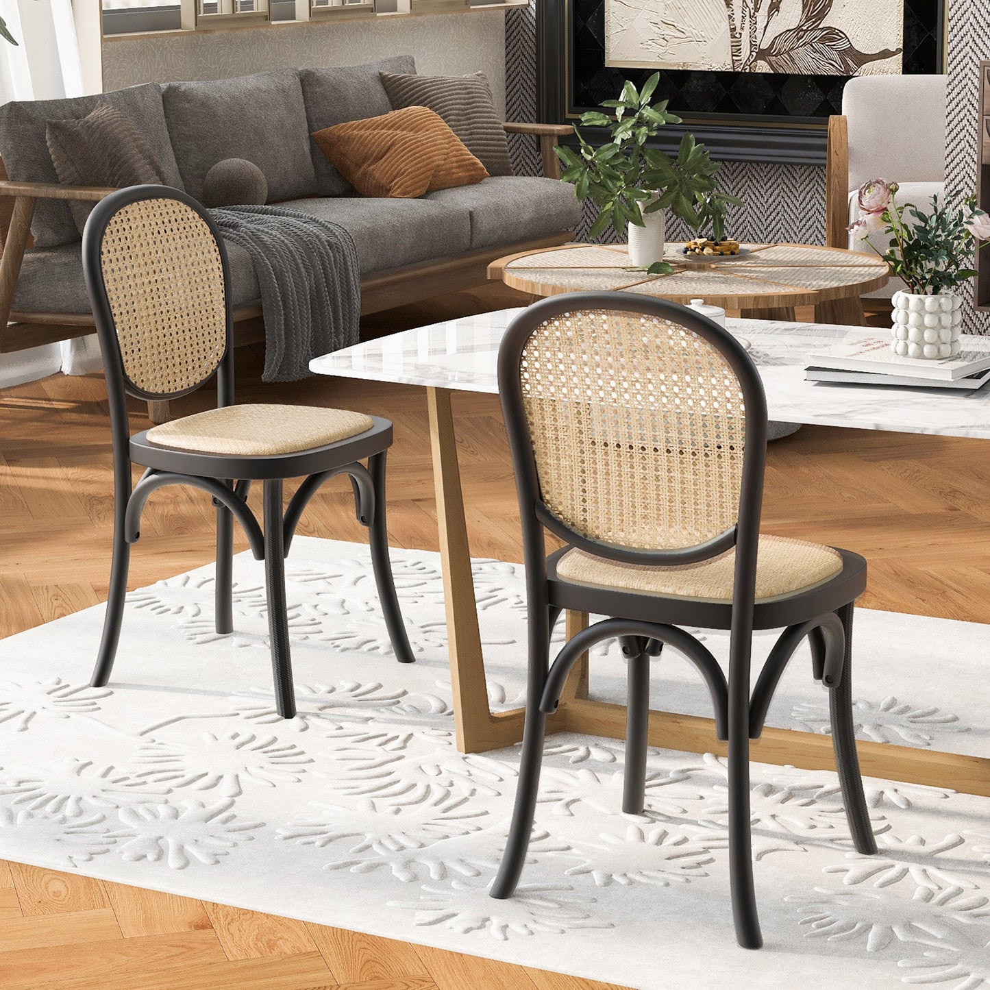 Qyros Dining Chair with Round Backrest and Curved Legs, Set of 2