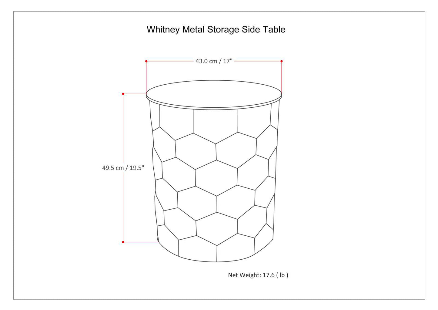 Opalescence Metal Side Table with Removable Round Top and Honey Comb Design