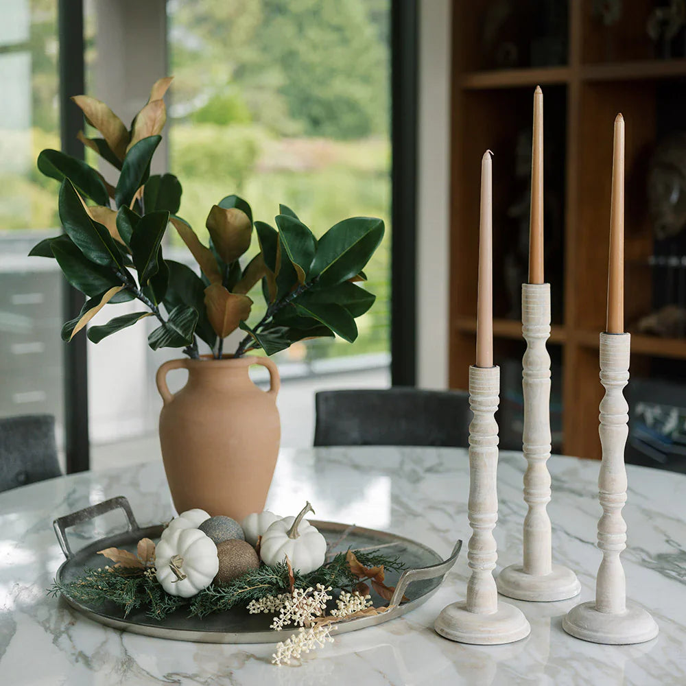 White Wooden Taper Candleholder, Set of 3