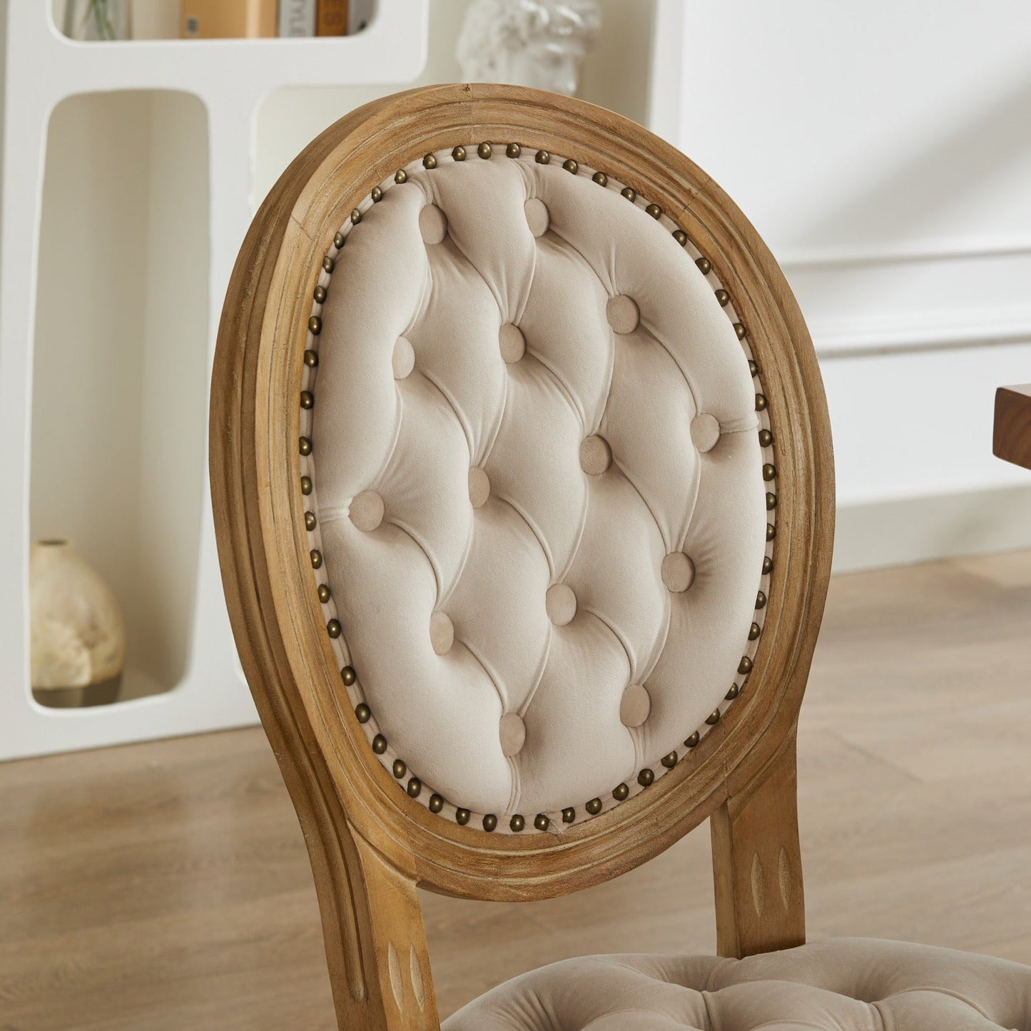 Button Tufted Upholstered Dining Chair with Round Back and Nailhead Trim, Set of 2