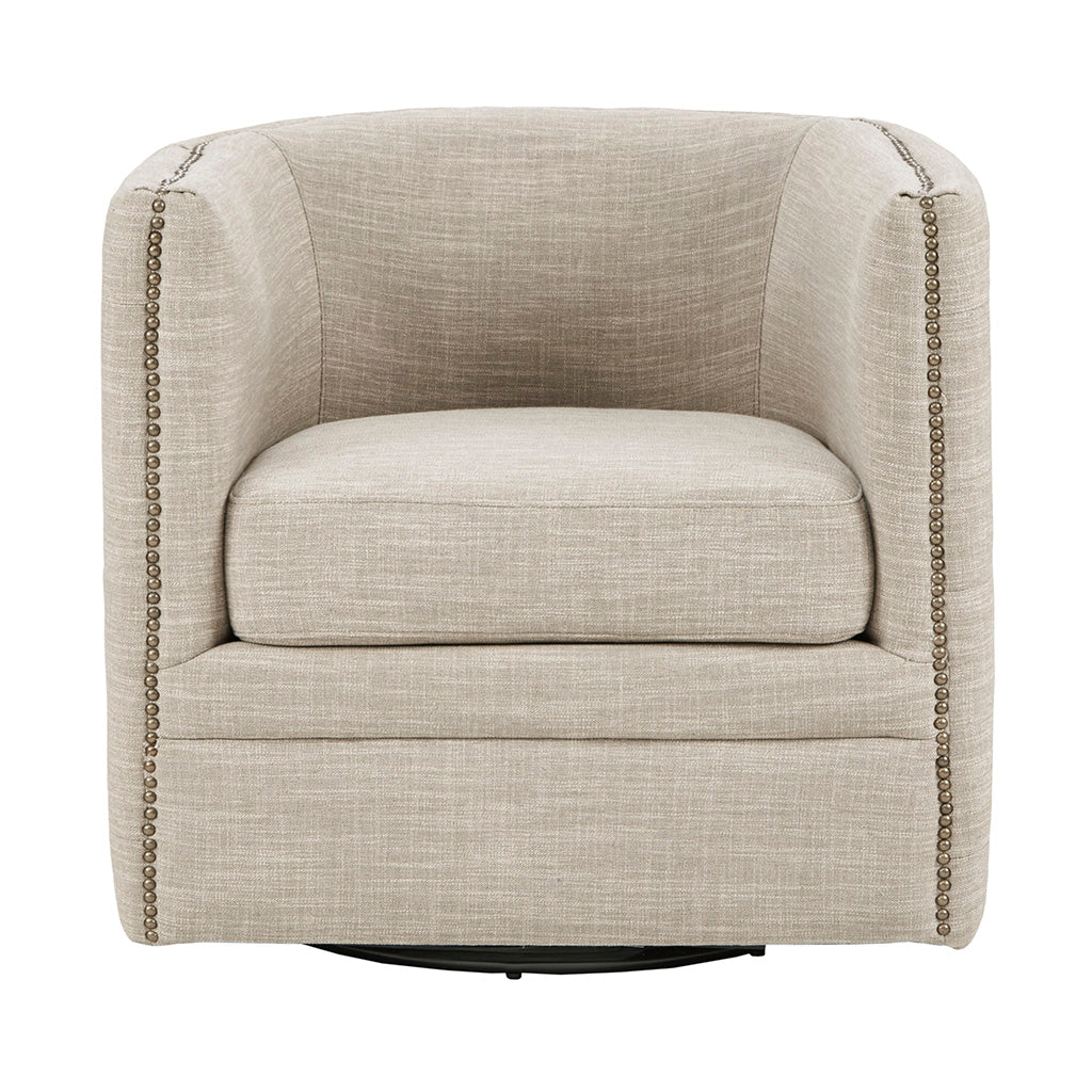 Button Tufted Upholstered Swivel Chair with Low Back and Nailhead Trim