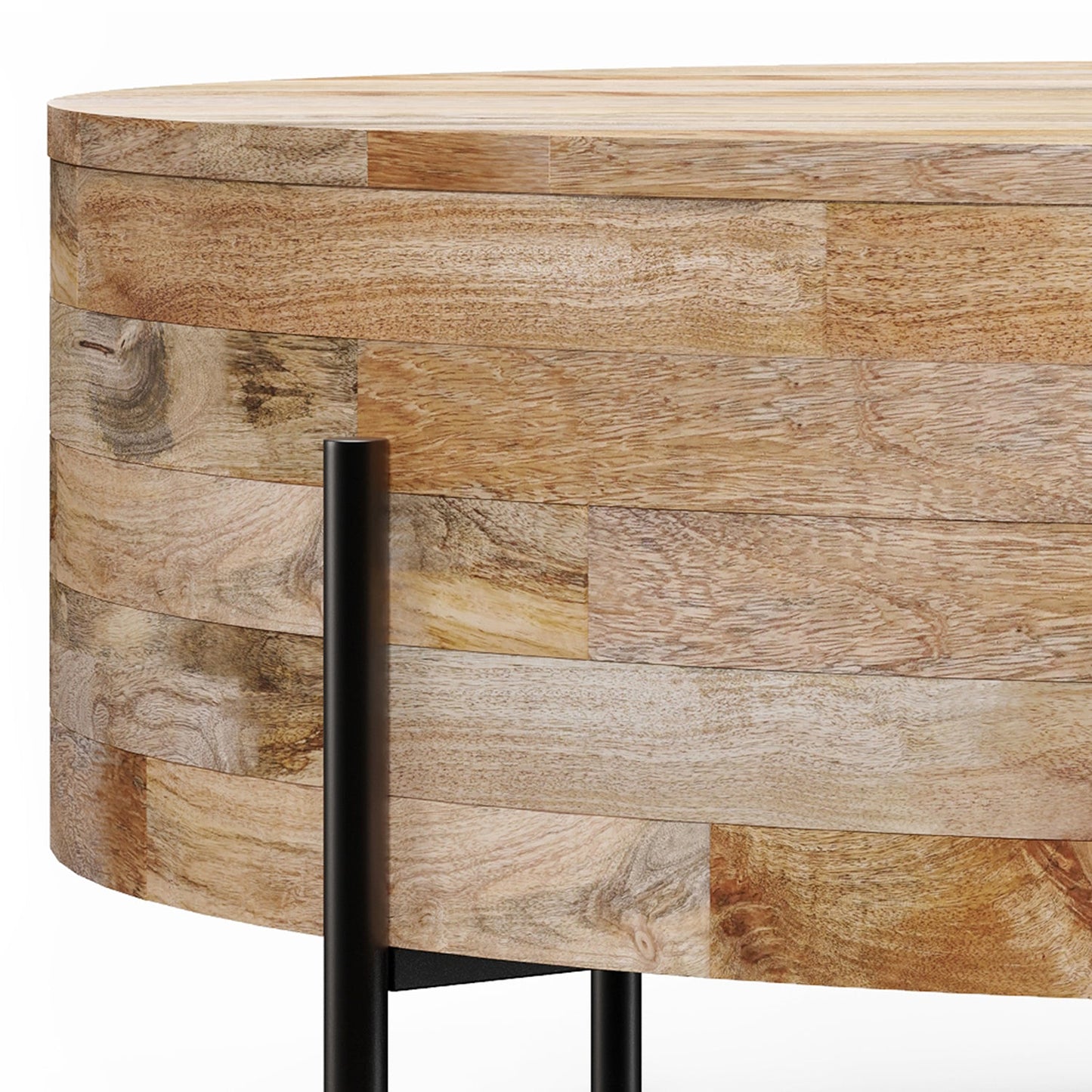 Round Drum Coffee Table with Black Metal Legs