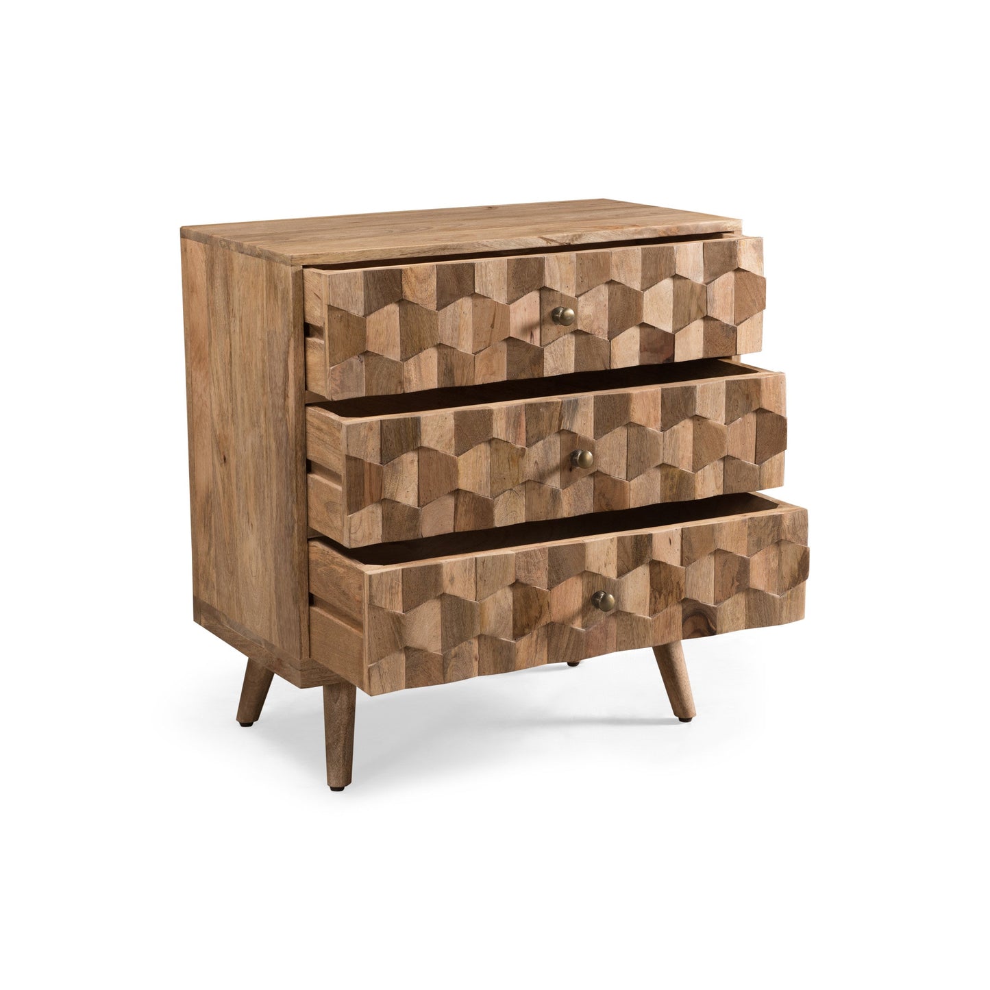Mango Wood 3-Drawer Chest with 3D Tile Weave Design