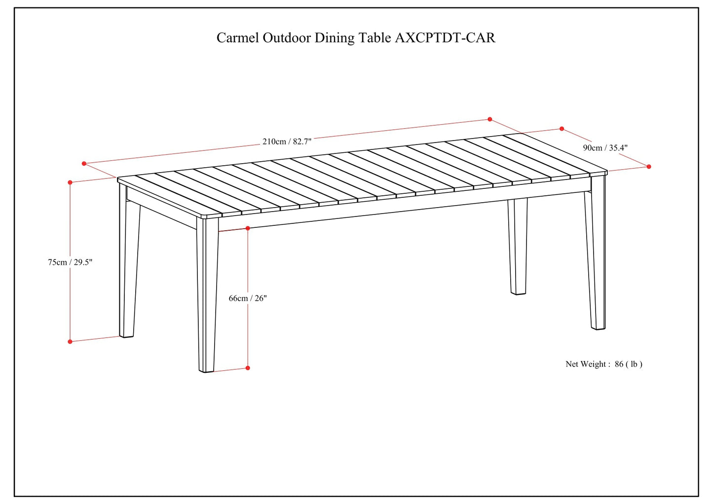 Outdoor Dining Table with Slatted Top and Solid Wood Legs