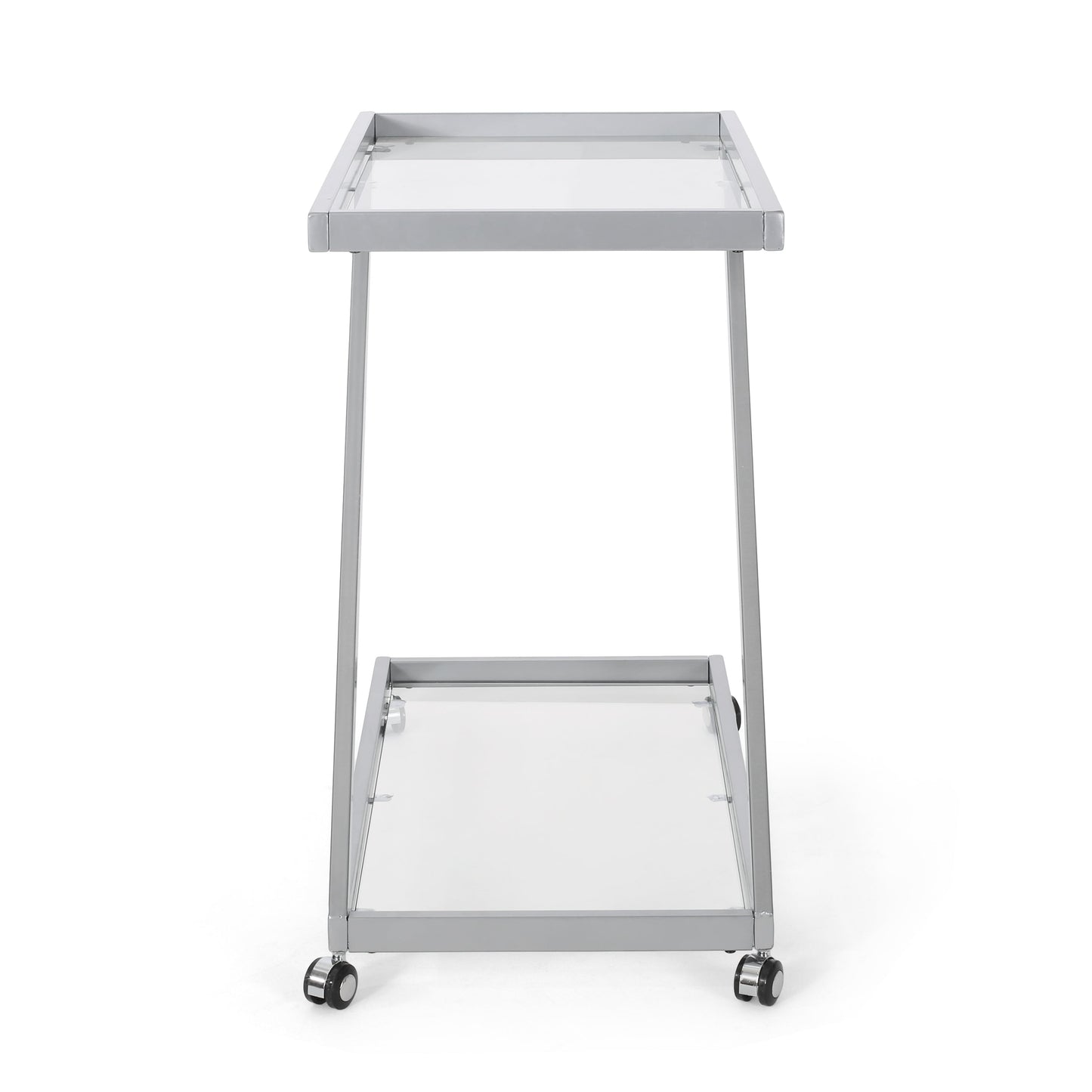 Z-Shape Bar Cart with 2 Glass Shelves and Rolling Casters