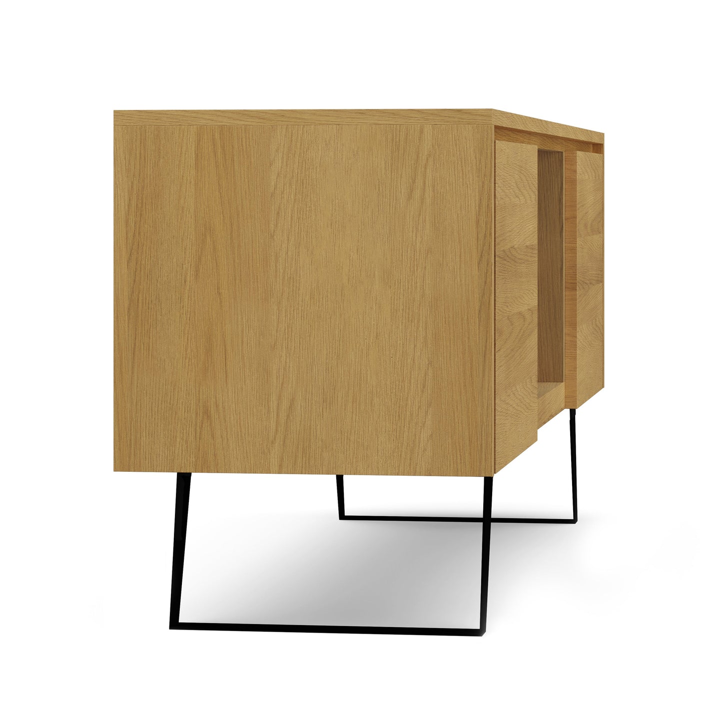 Pioneer TV Stand for TVs Up To 70 Inches with 2 Side Doors, Open Central Shelves and Metal Angled Legs