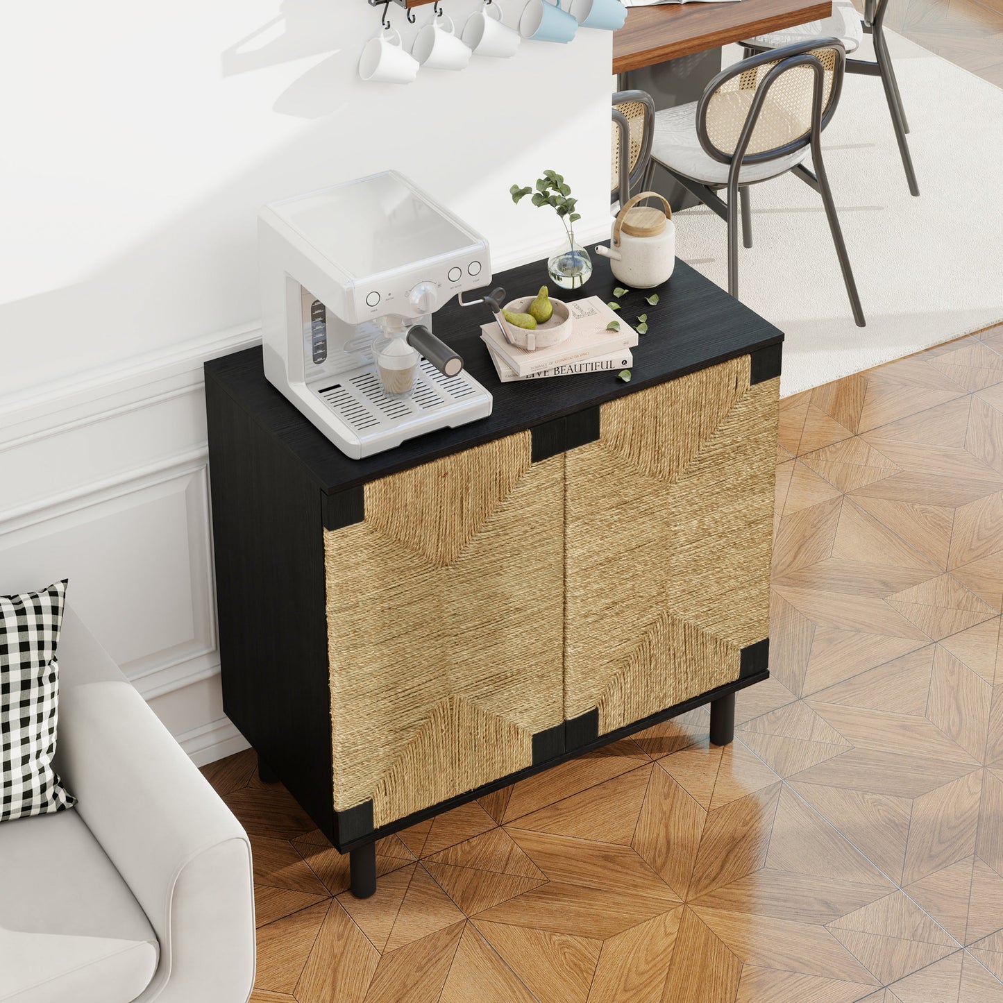 Wood Sideboard with 2 Doors and Adjustable Shelf