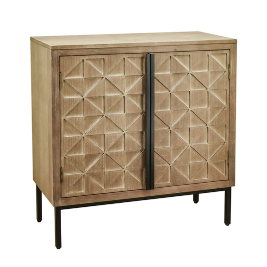 Hand-Carved 2 Doors Accent Cabinet with Shelves and Wood Legs