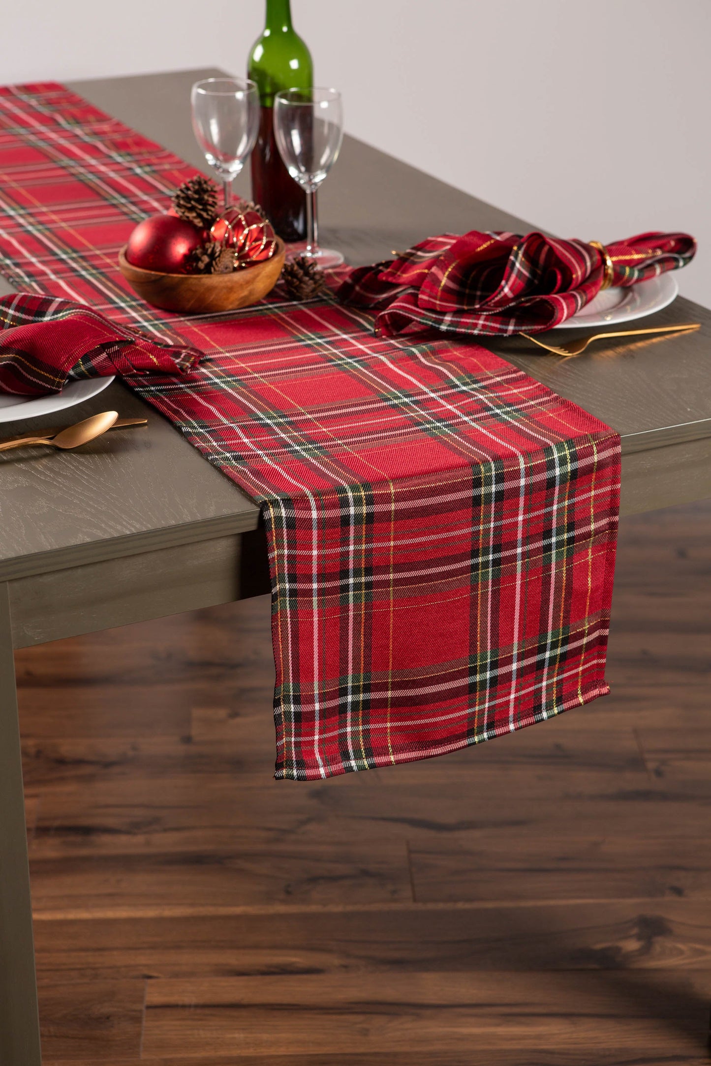 Holiday Metallic Plaid Table Runner 14X72