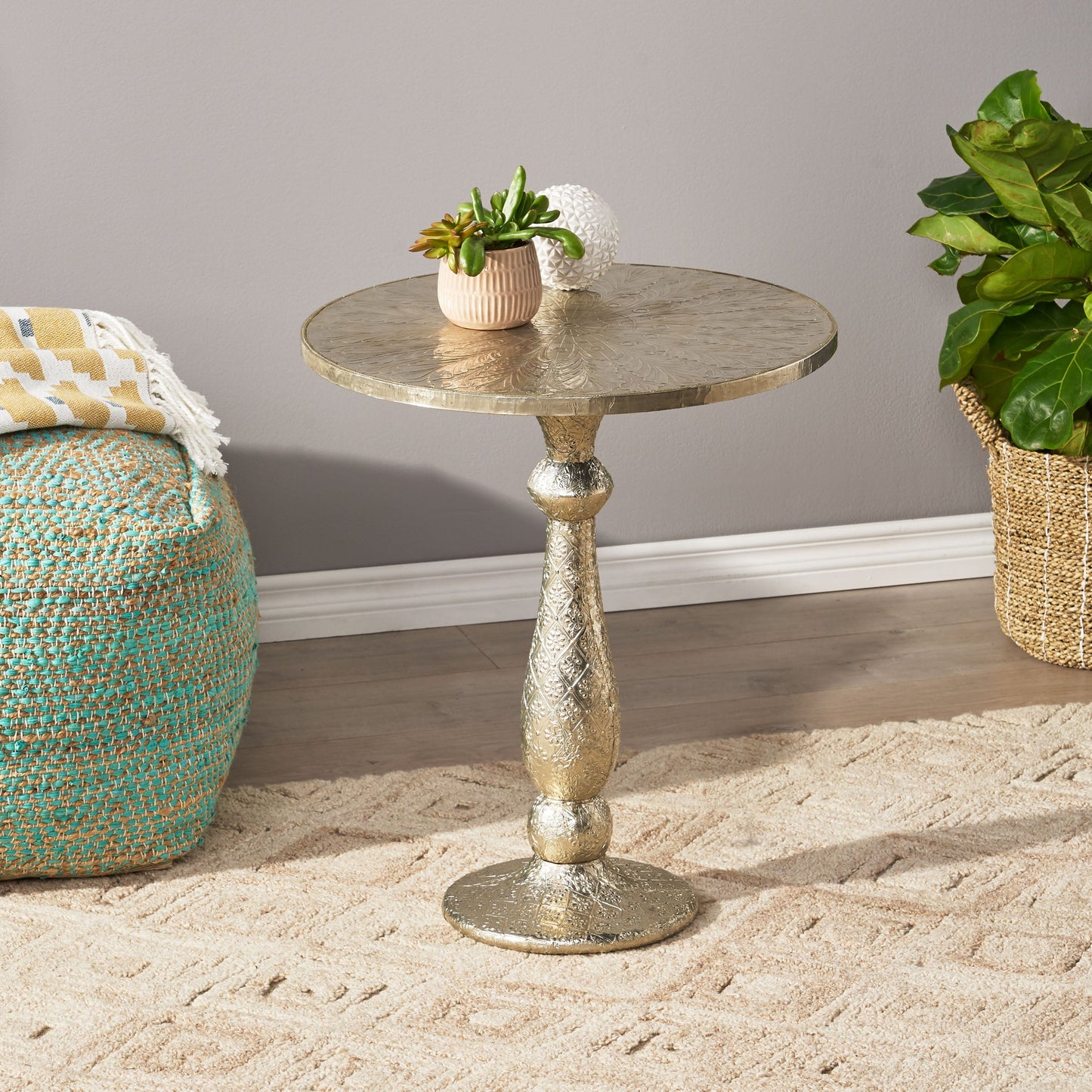 Accent Table with Iron Frame and Turned Base