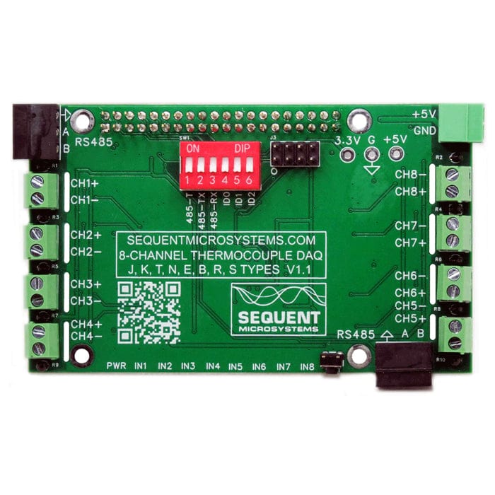 Eight Thermocouples DAQ 8-Layer Stackable HAT for Raspberry Pi
