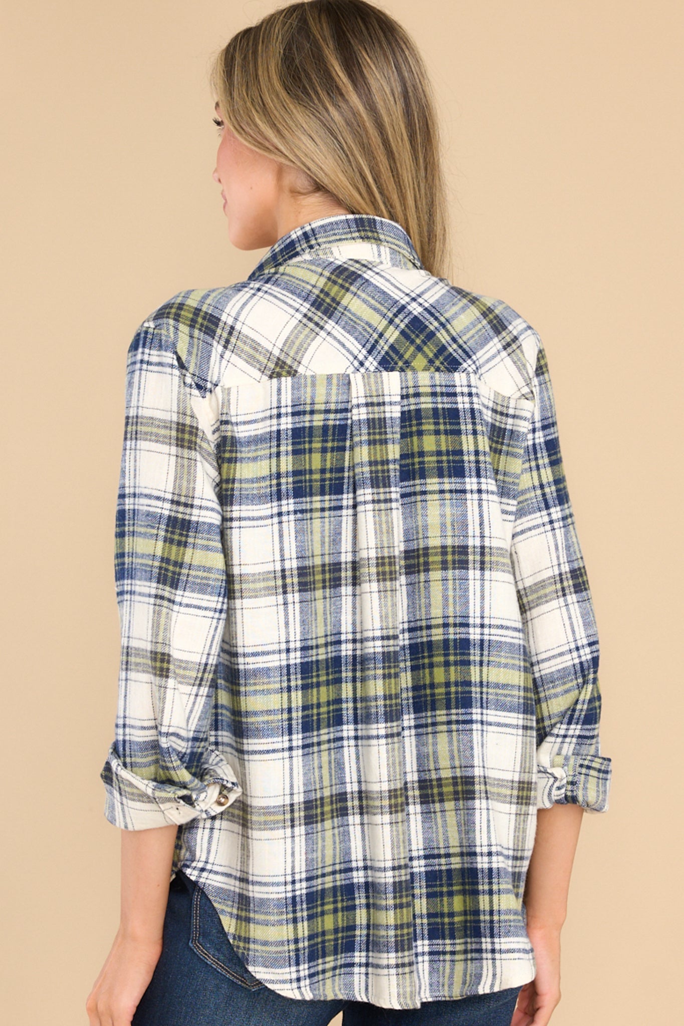 Electric Love Navy Multi Plaid Top
