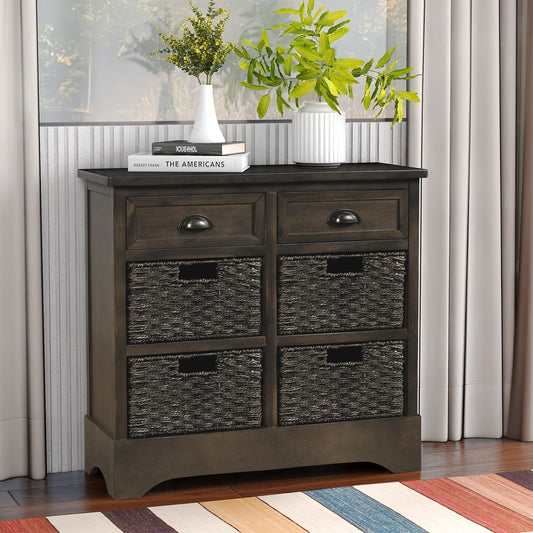 Elena Rustic Modern Farmhouse Style Compact Storage Cabinet with 2 Drawers