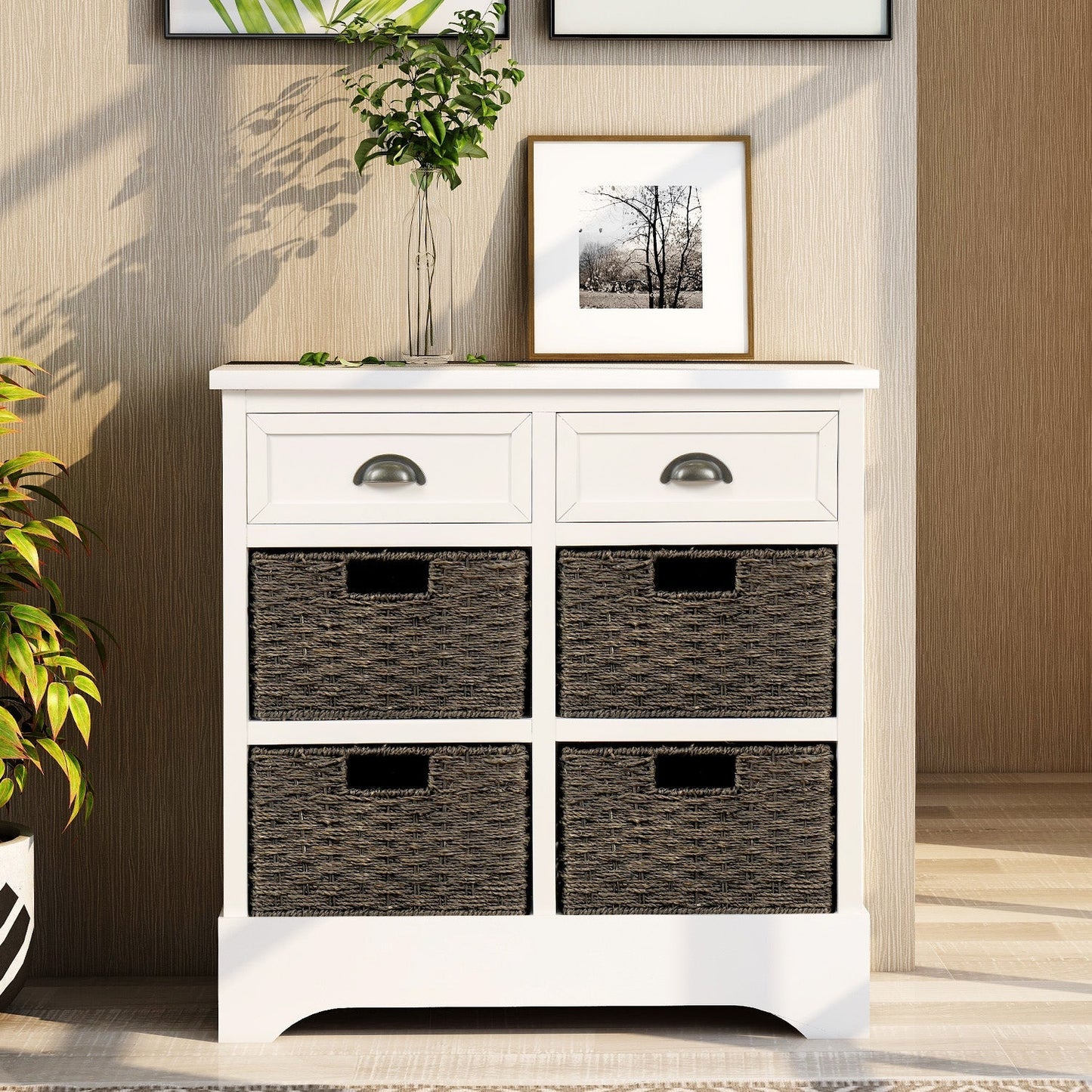 Elena Rustic Modern Farmhouse Style Compact Storage Cabinet with 2 Drawers