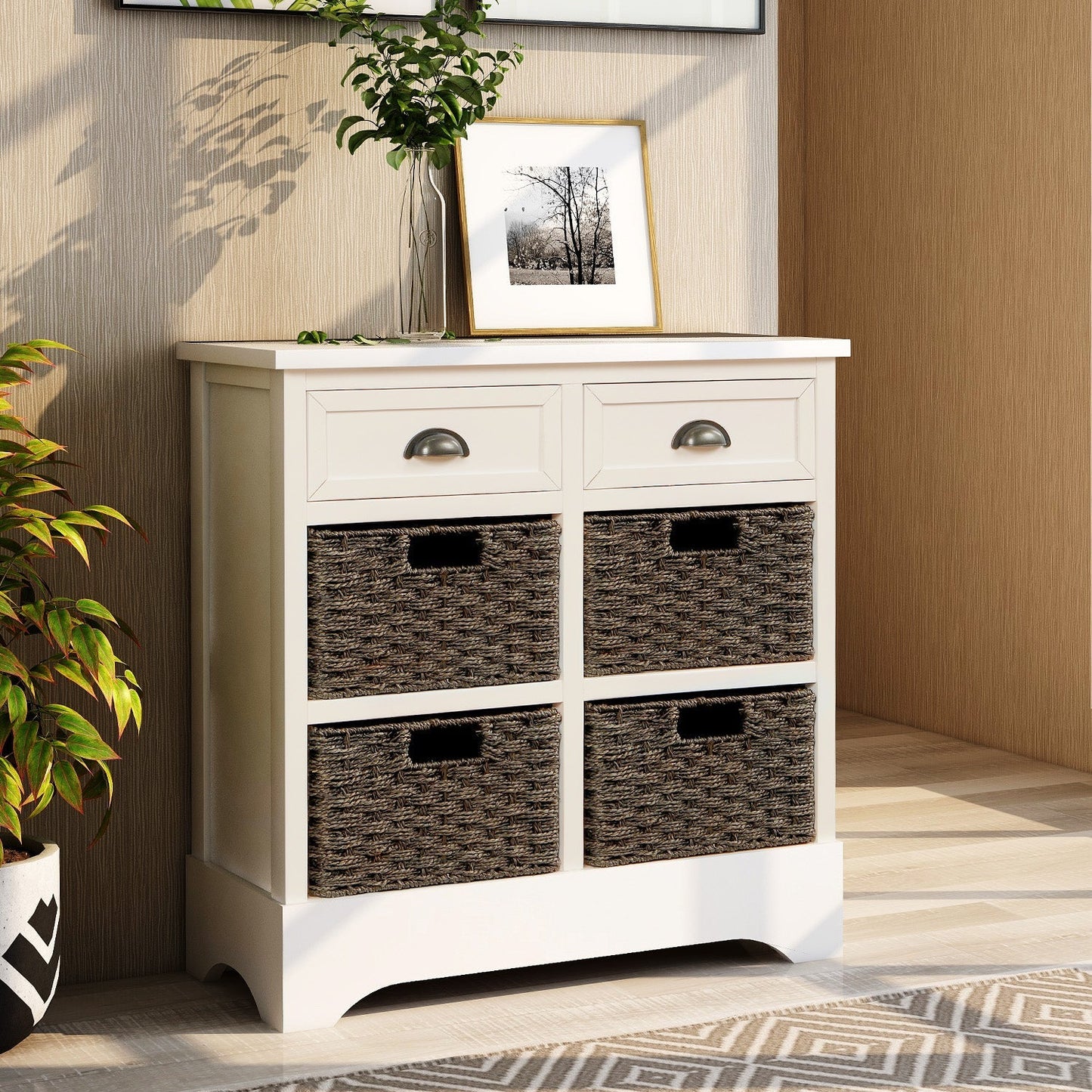 Elena Rustic Modern Farmhouse Style Compact Storage Cabinet with 2 Drawers
