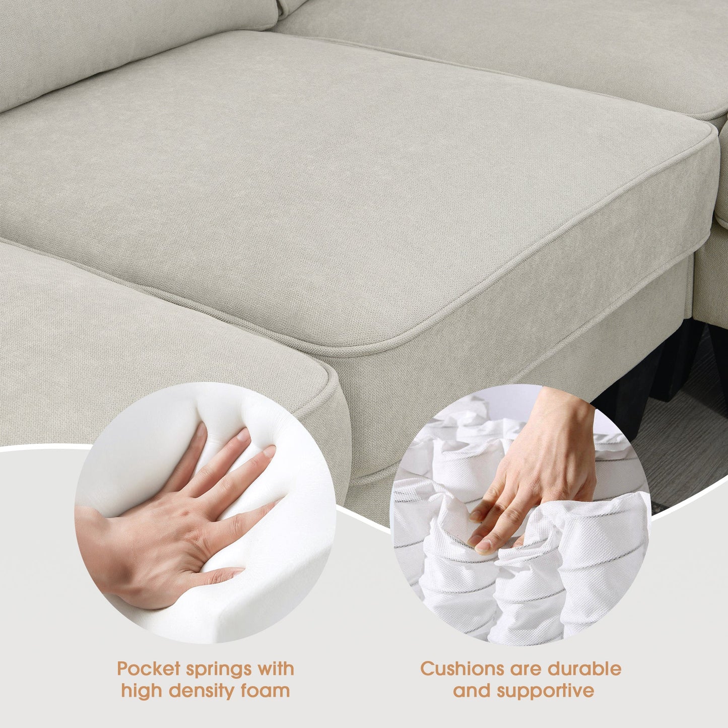 Elijah 3 Piece U Shaped Sectional Sofa with 3 Pillows