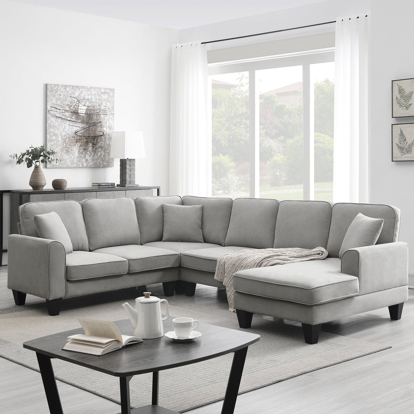 Elijah 3 Piece U Shaped Sectional Sofa with 3 Pillows