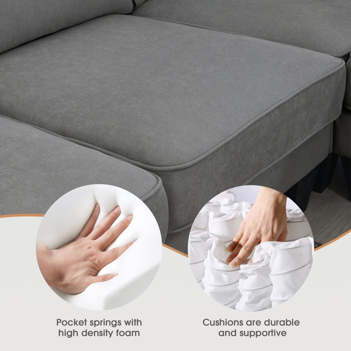 Elijah 3 Piece U Shaped Sectional Sofa with 3 Pillows