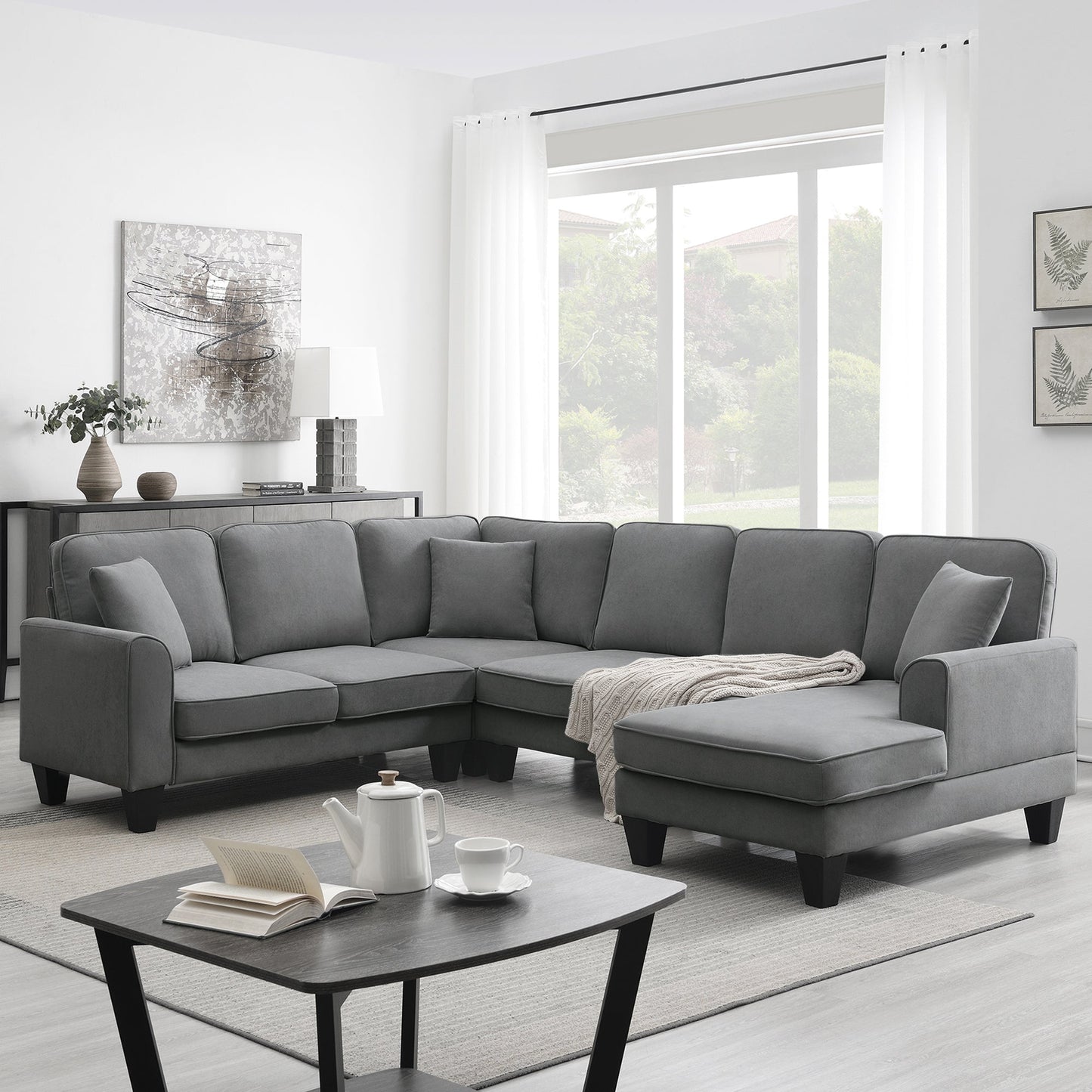 Elijah 3 Piece U Shaped Sectional Sofa with 3 Pillows