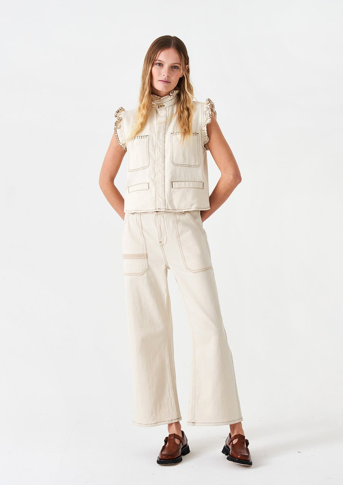 Elodie Utility Jean in Ecru