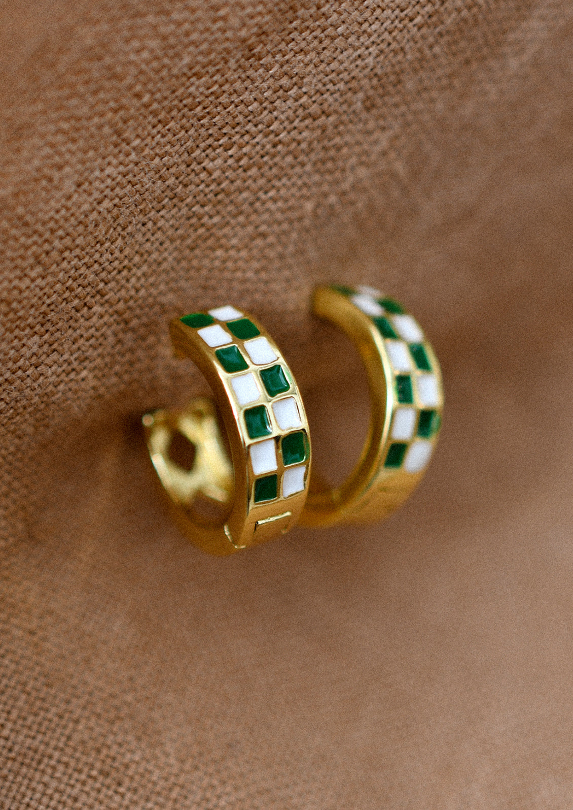Enamel Checker Huggie Hoops