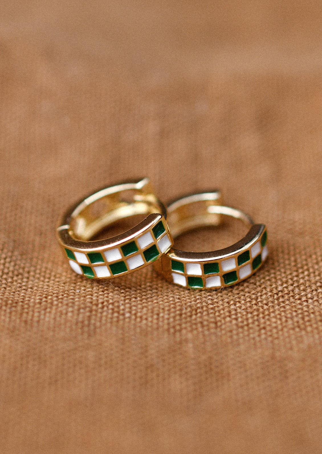 Enamel Checker Huggie Hoops