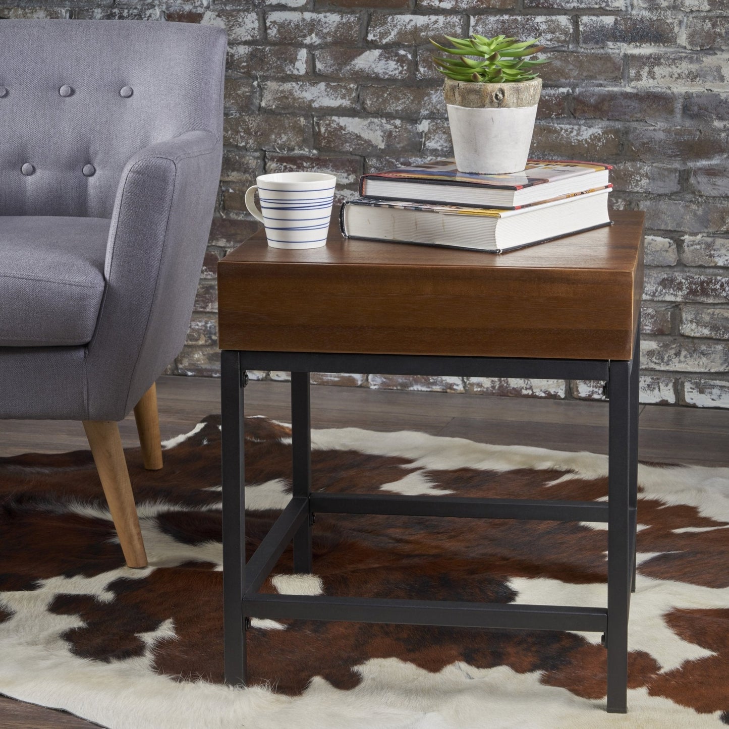 End Table with Storage and Metal Legs