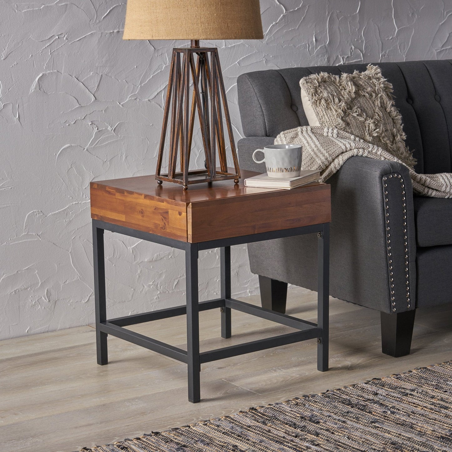 End Table with Storage and Metal Legs