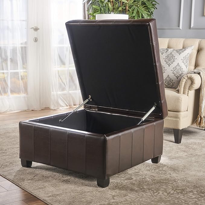 Enthralling Upholstered Storage Ottoman with Tufted Waffle Stitch