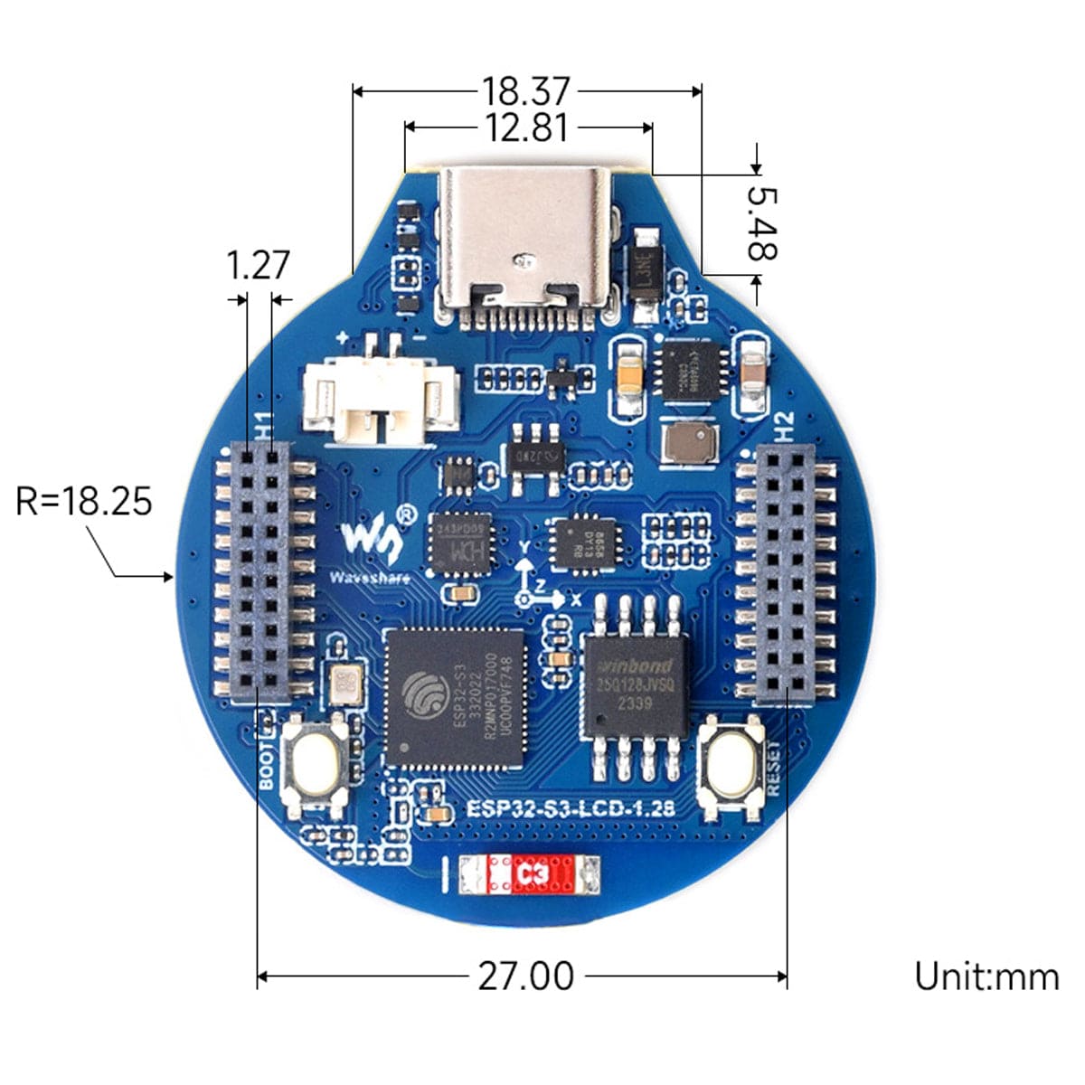 ESP32-S3 Development Board with 1.28" IPS Round LCD