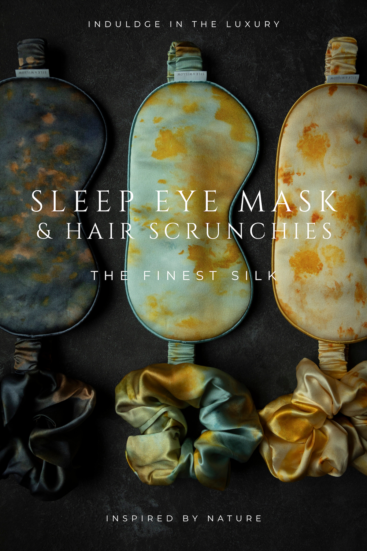 Botanical Print • Silk Sleep Eye Mask + Hair Scrunchie Sets