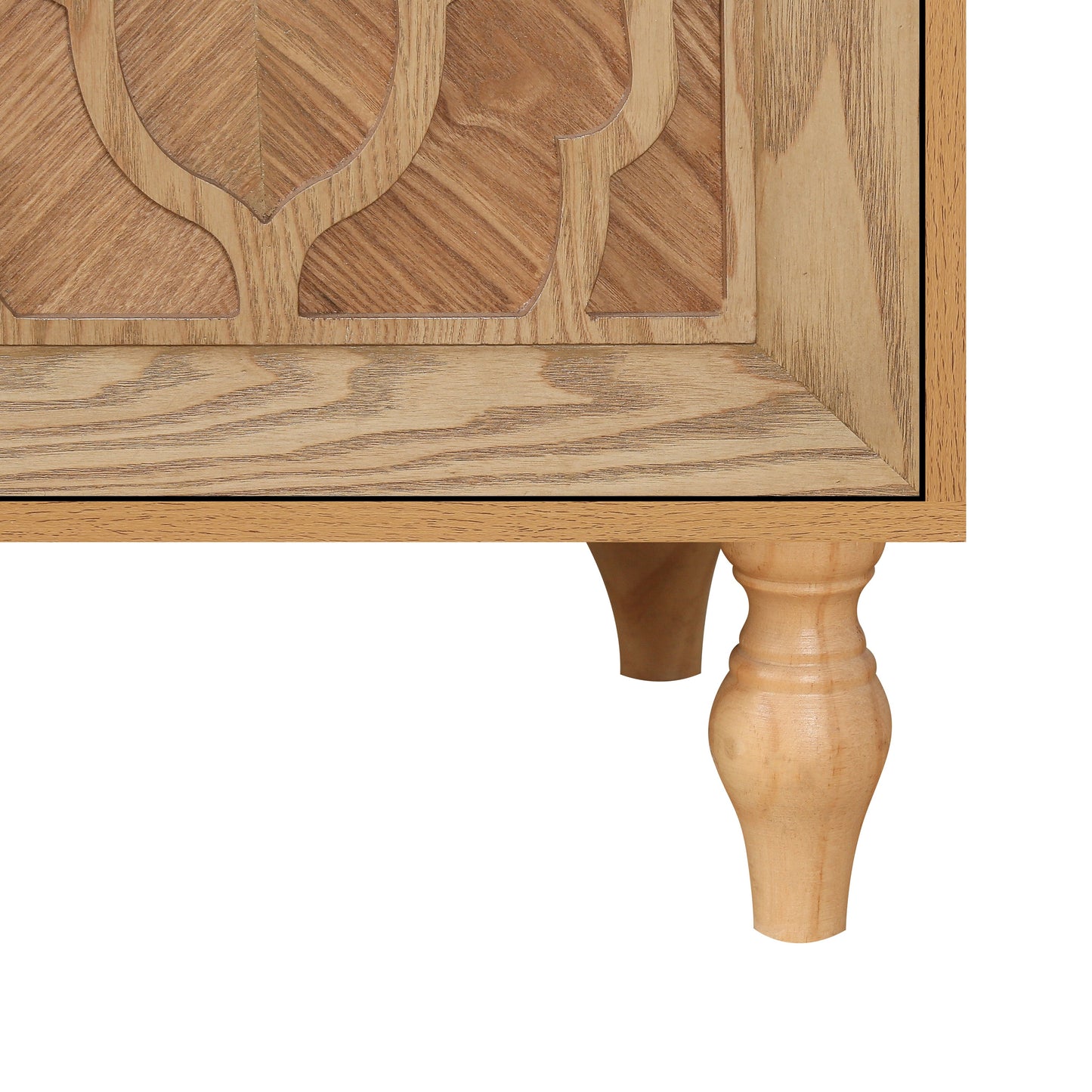 Bespokee Carved Flower Door Large Storage Cabinet With Metal Handle