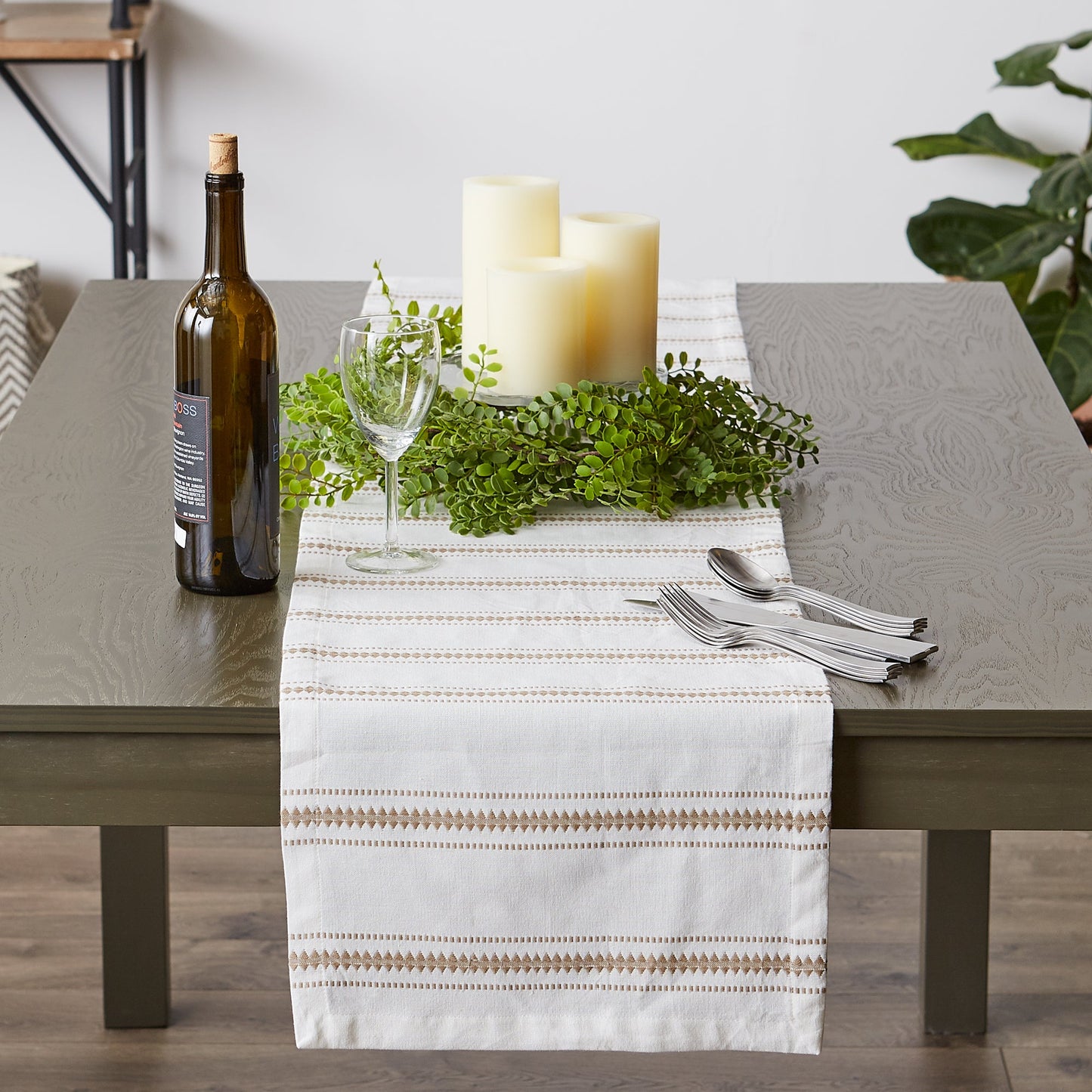 Stone Zig Dobby Stripe Table Runner 14X72