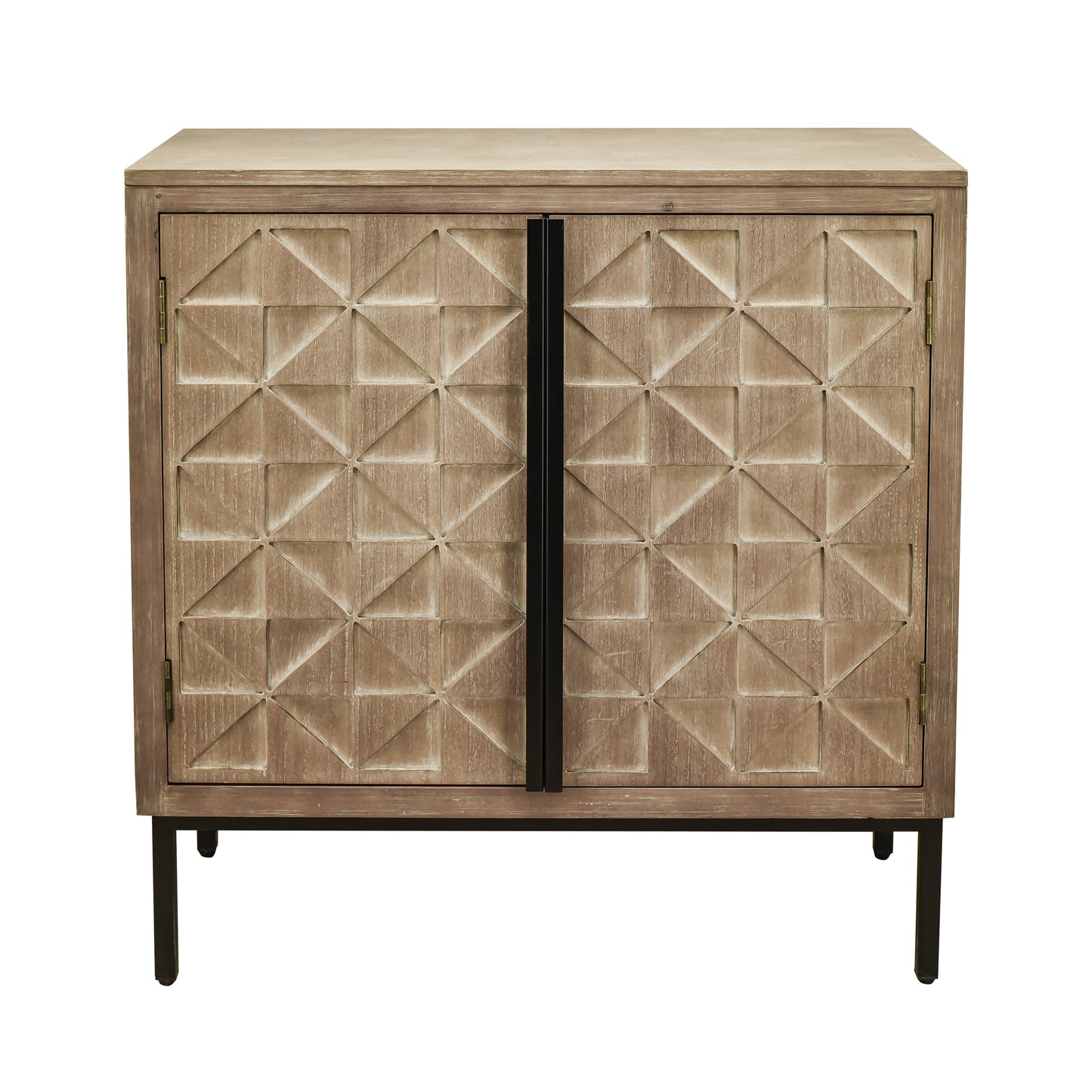 Hand-Carved 2 Doors Accent Cabinet with Shelves and Wood Legs