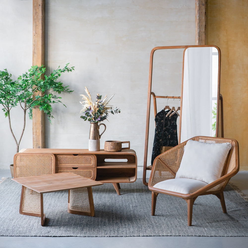 Leisure Chair with Rattan Cane Back and Hexagonal Design